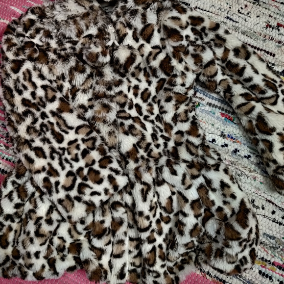 Coat - Little Girls Leopard Print Pompom Coat - Picture 3 of 9